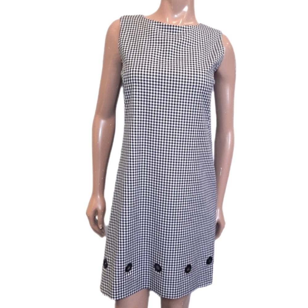 Tahari Arthur S Levine Sleeveless Sheath Dress Grommet Gingham Check Black White